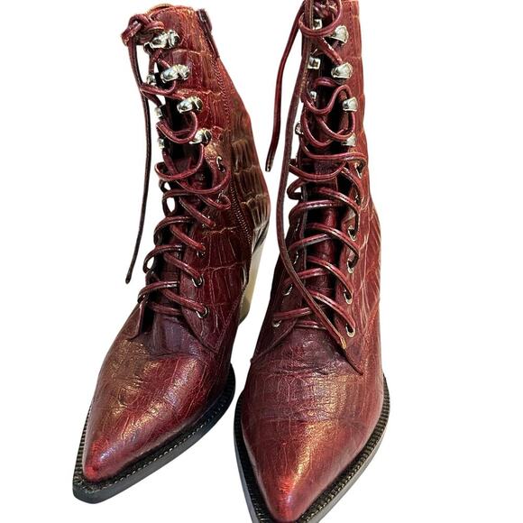 Jeffrey Campbell Red Leather Desperado Lace Up Boots Size 5.5 - Picture 6 of 16
